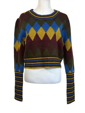 Winslow Womens Argyle Knit Sweater Sz Large Multicolor Crewneck Long Sleeve NEW